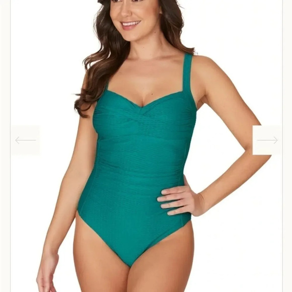 NIPTUCK Omega Teal Texture Joanne Twist Front Design Tummy Control One Piece - Picture 1 of 9